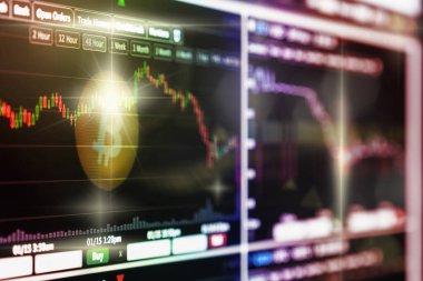 Cryptocurrency ticaret ekran, Bitcoin Döviz Ticaret bilgi ekranını, blok zinciri teknoloji Kripto kavramı, iş ve Pazar Ticaret kavramı