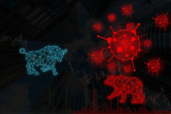Coronavirus Bear Bull Polygonal Form Writing Lines Dots Stock Market — стокове фото
