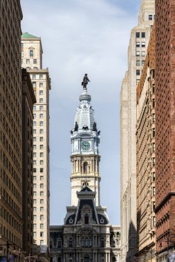 Closeup Philadelphia city hall, Masonic Temple and Arch Street United Methodist Church, Architecture and building with tourist concept