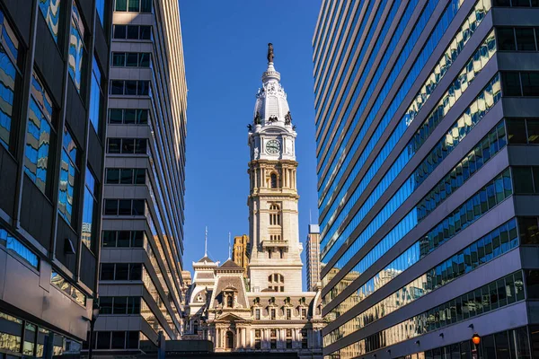 Scen Philadelphia Stadshuset Masonic Temple Och Arch Street United Metodistkyrkan — Stockfoto