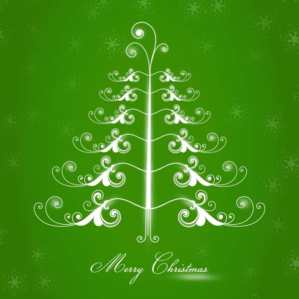 Buon Natale, sfondo verde con un albero carino — Vettoriale Stock