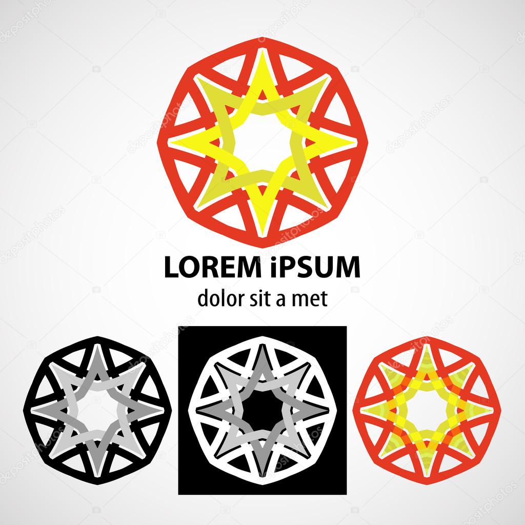 Artistic icon. As sign, symbol, logo. Abstract sign, colorful pentagram, vector illustration