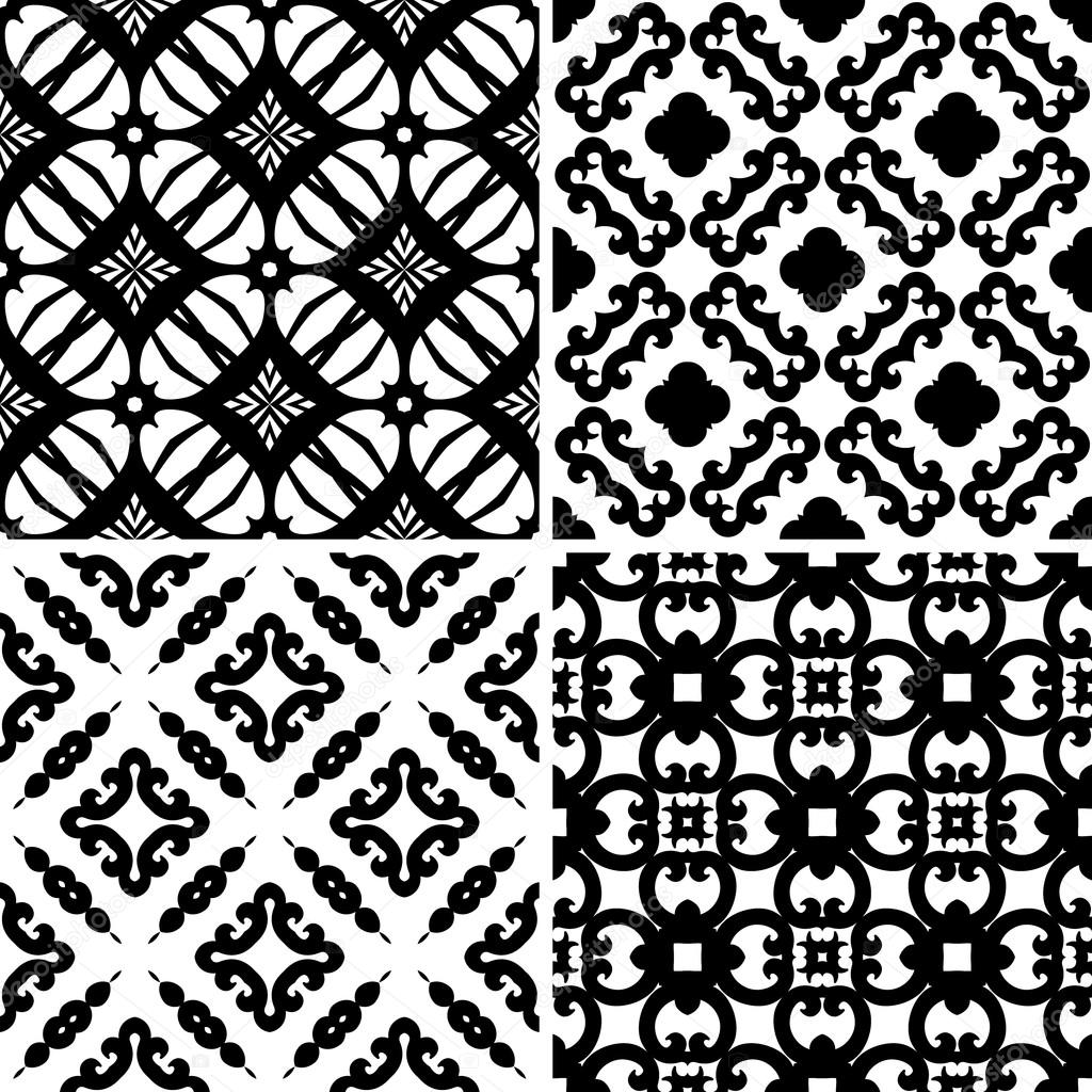 Set seamless damask pattern