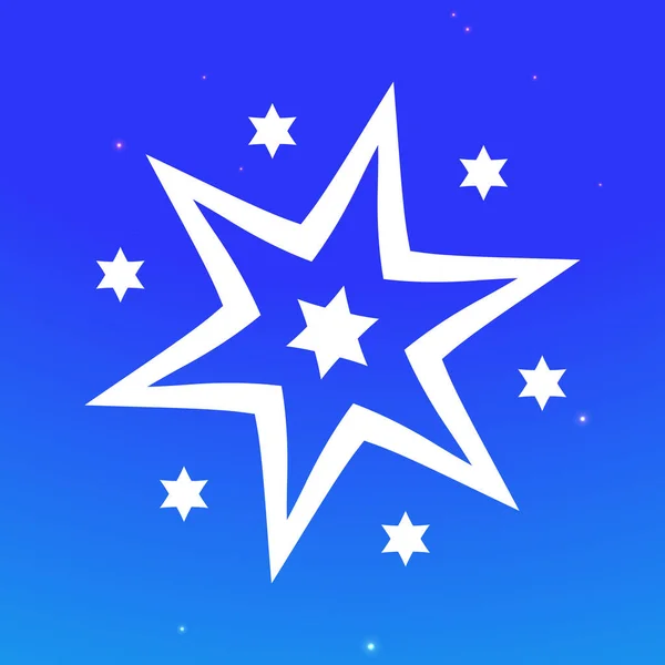 Estrela Com Ícone Estrelas Brilho Branco Fundo Azul Efeito Luz —  Vetores de Stock