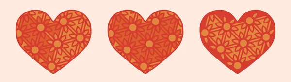 Blommiga Hjärtan Vektor Orange Röd Illustration Illustration Med Blomma Valentine — Stock vektor