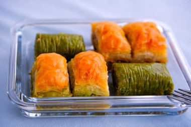 Traditional middle eastern, Turkish and Arabic sweet desert made of filo pastry and nuts