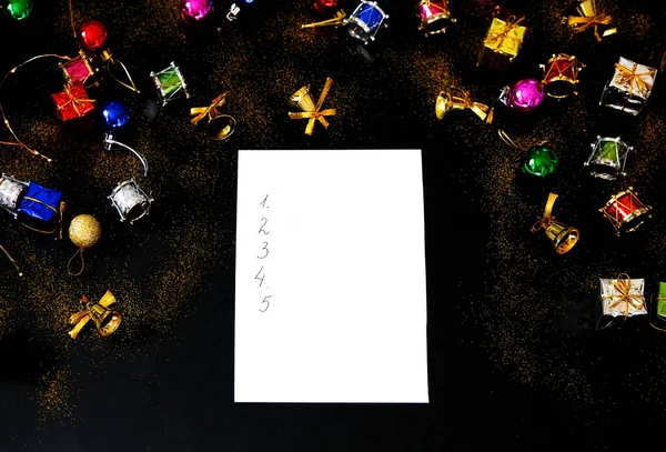 Порожній Аркуш Паперу Різдвяні Прикраси Список Цілей Планування Подарунків — стокове фото