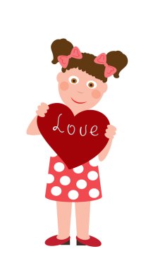 kalp vektör çizim ile küçük kız