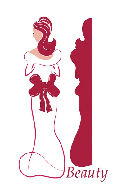 Silhouette de belle femme avec arc rouge — Image vectorielle