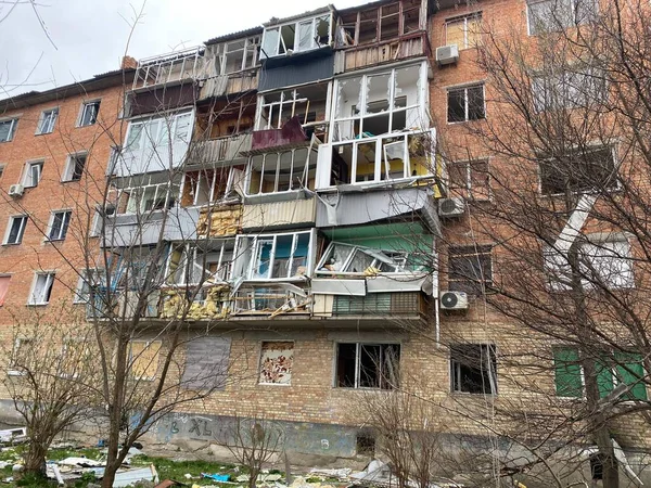 Destrucción Causada Por Bombardeo Del Ejército Ruso Ciudad Vasilkov Región —  Fotos de Stock