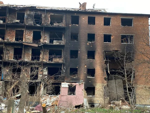 Pusztítás Okozta Bombázás Orosz Hadsereg Város Vasilkov Kijev Régióban Ukrán — Stock Fotó