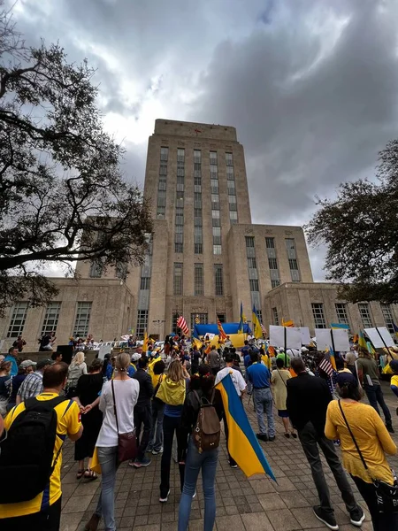 Usa Houston March 2022 Demonstrations Americans Ukrainians War Ukraine Russia — стокове фото