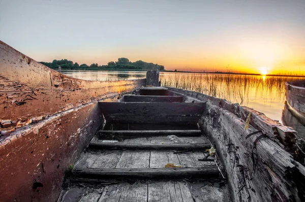 Old Wooden Boat Background Evening Sunset — Stock Photo, Image