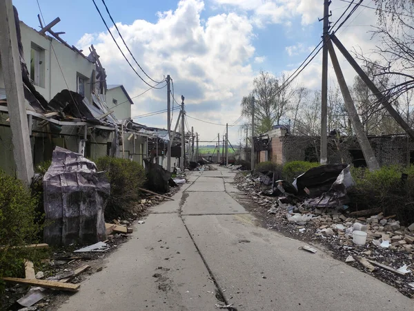 Ukraine Chuhuiv April 2022 Fragments Ruins Ukrainian Buildings Houses Apartments — Stock Fotó