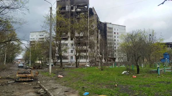 Kharkiv Ucrânia Abril 2022 Destroços Equipamentos Edifícios Devido Ações Militares — Fotografia de Stock