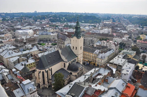 Kilátás Lviv Városára Háztetők Egy Régi Templom Jogdíjmentes Stock Képek