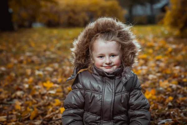 Höst porträtt av söta leende liten flicka — Stockfoto