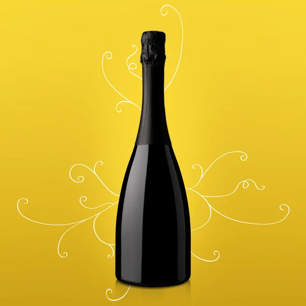 Bottle of wine on yellow background — Stock Photo, Image