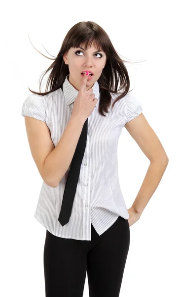 Hermosa chica reflexiva con camisa y corbata —  Fotos de Stock