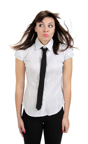 Menina pensativa bonita com camisa e gravata — Fotografia de Stock