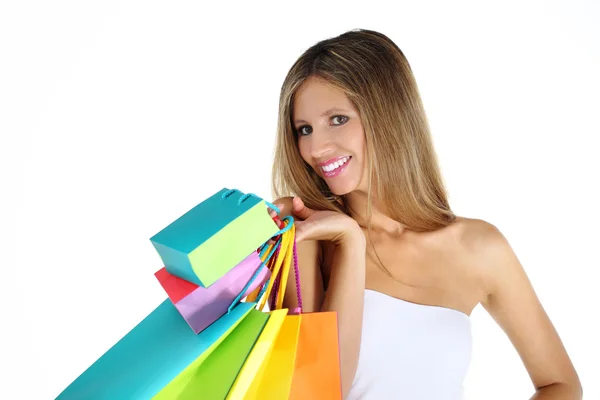 Radosny kobieta sprawia, że zakupy — Zdjęcie stockowe