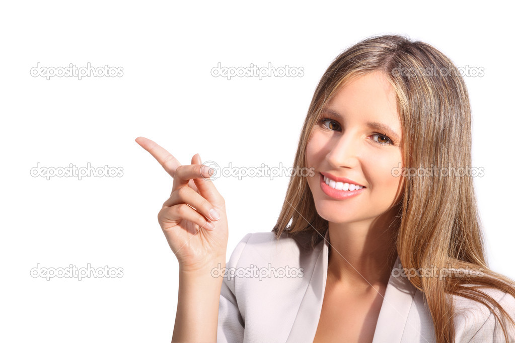 beautiful smiling girl with his finger indicating