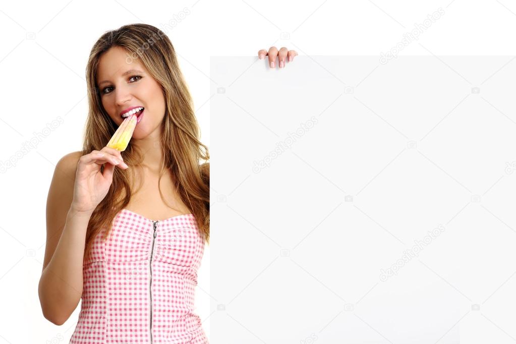 beautiful girl eating a popsicle