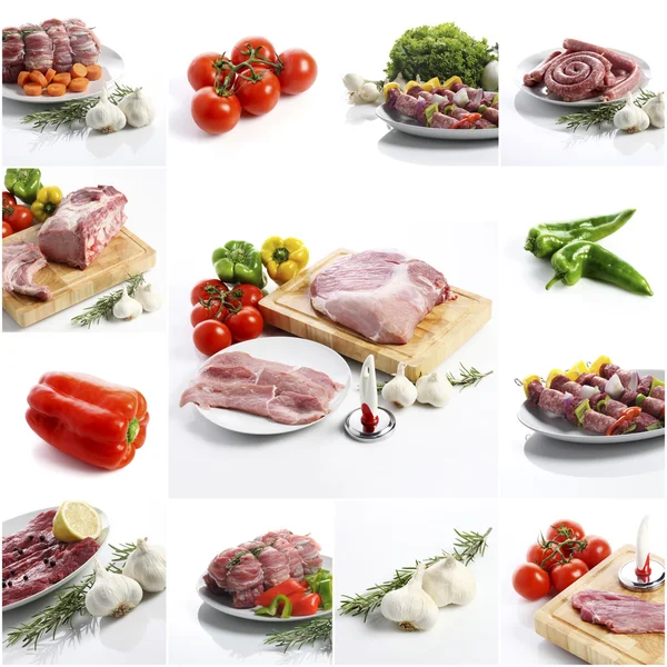 Collage de carne sobre fondo blanco —  Fotos de Stock