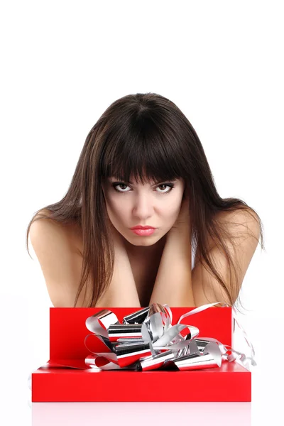 Woman gift in red box — Stock Photo, Image