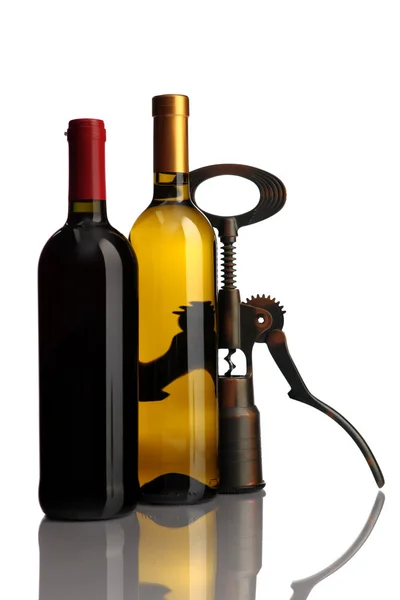 Bottiglia di vino con cavatappi — Foto Stock