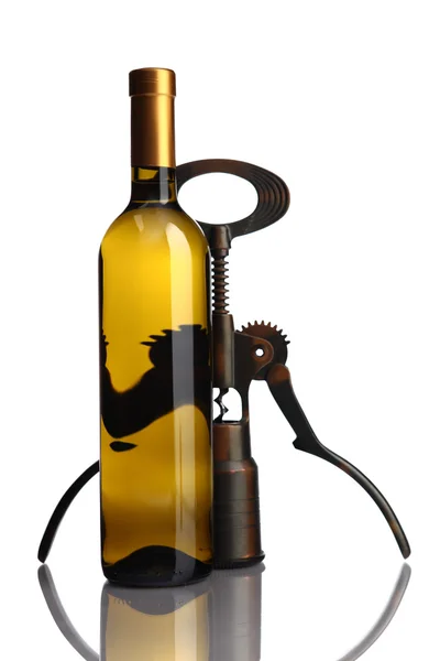 Bottle of wine with corkscrew — Stock Photo, Image