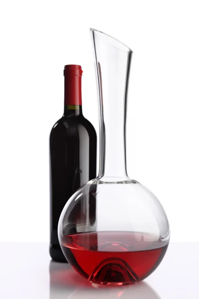 Glass and bottle of red wine decanter — Stock Photo, Image