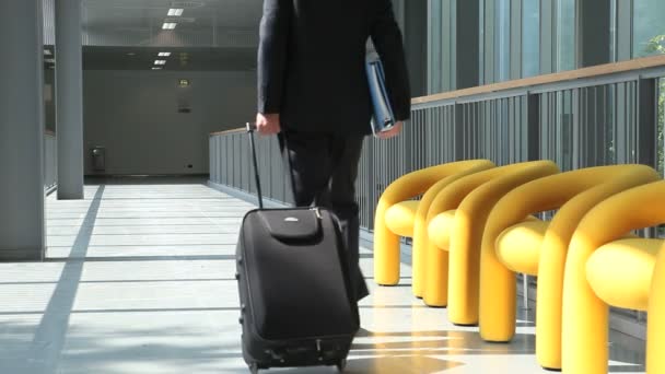 Businessman walking with trolley — Stock Video