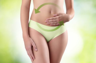 woman hands on belly with green arrow clipart