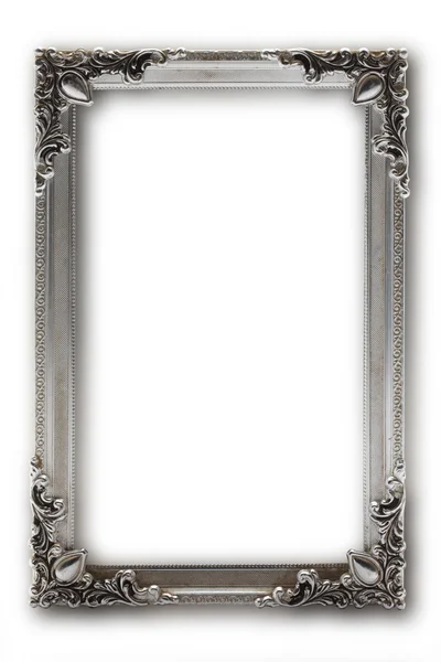 Moldura de prata no fundo branco — Fotografia de Stock