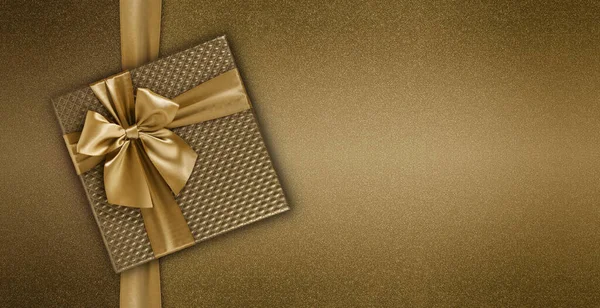Boldog Karácsonyi Ajándék Kártya Ajándék Barna Arany Doboz Szalaggal Elszigetelt — Stock Fotó