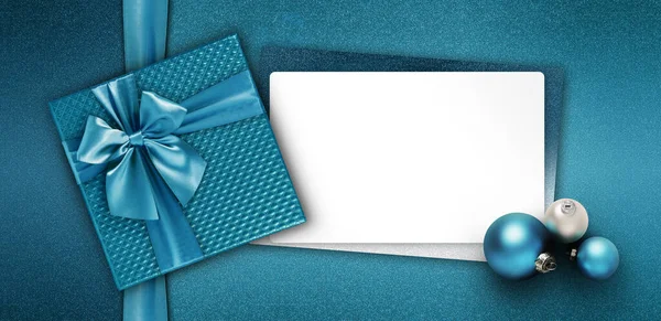 Buon Natale Gift Card Con Scatola Blu Con Fiocco Nastro — Foto Stock