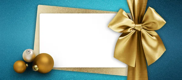 Χαρούμενα Χριστούγεννα Δώρο Κάρτα Λευκό Εισιτήριο Χρυσή Γυαλιστερή Κορδέλα Τόξο — Φωτογραφία Αρχείου