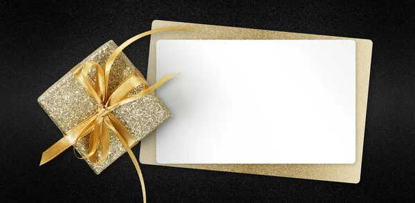 Fekete Péntek Ajándék Kártya Arany Csillogó Csomag Üres Fehér Jegy — Stock Fotó