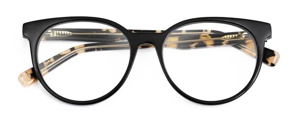 Brille Von Oben Isoliert Auf Weißem Hintergrund Schwarze Kunststoff Unisex — Stockfoto