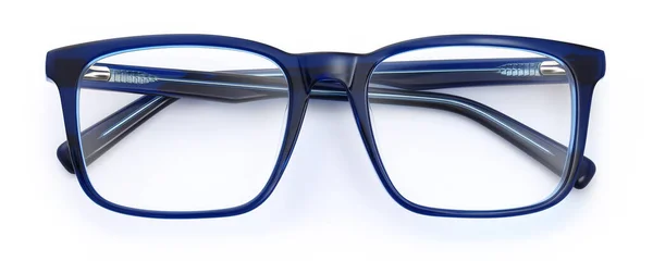 Brille Von Oben Isoliert Auf Weißem Hintergrund Blaues Kunststoff Unisex — Stockfoto