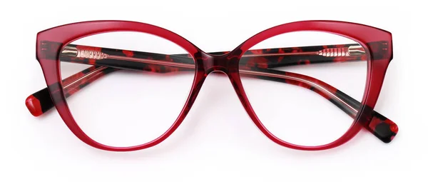 Rote Brille Isoliert Auf Weißem Hintergrund Weibliche Plastikbrille Mit Leopardenmuster — Stockfoto