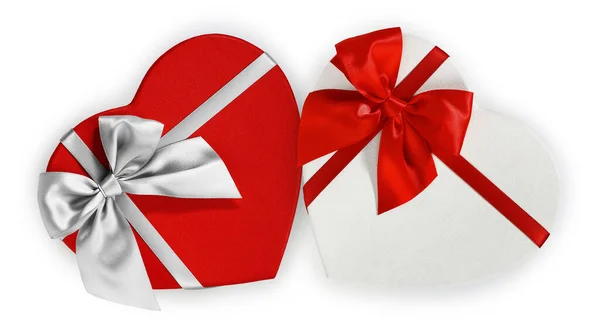 Valentines Day Gift Red White Heart Shaped Boxes Silver Red — Fotografia de Stock