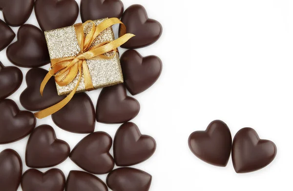 Valentines Day Heart Shaped Chocolates Wrapped Glittering Golden Box Shiny — Stock Photo, Image