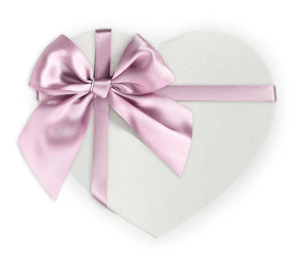 Muttertag Geschenkkarte Herzförmige Schachtel Mit Rosa Schleife Auf Weißem Hintergrund — Stockfoto