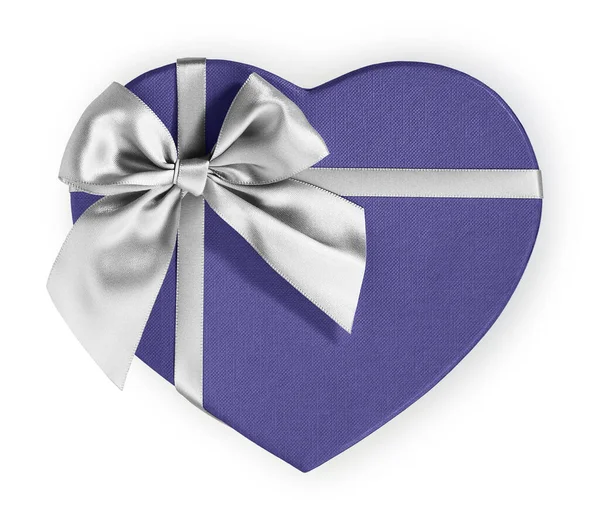 Geschenkkarte Zum Vatertag Blauer Herzförmiger Kasten Mit Silber Glänzender Schleife — Stockfoto