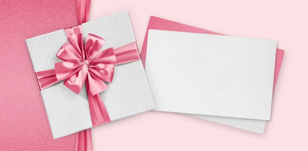 Cartão Presente Dia Das Mães Caixa Com Laço Fita Brilhante — Fotografia de Stock