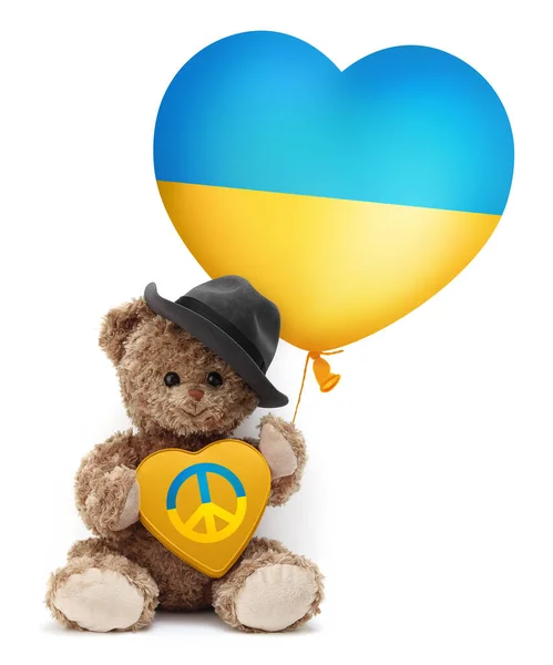 Stoppa Kriget Ukraina Och Humanitärt Bistånd Till Flyktingar Teddybjörnen Visar — Stockfoto