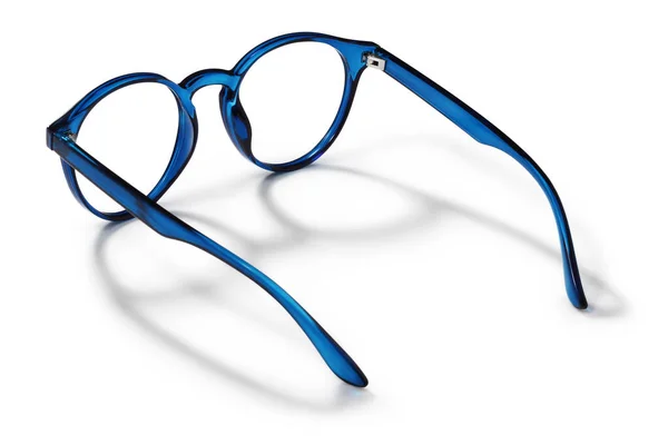 Eyeglasses Blue Bright Color Transparent Plastic Eyewear Rear View Shadow — стоковое фото