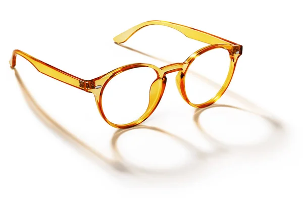 Óculos Laranja Cor Dourada Brilhante Plástico Transparente Vista Lateral Óculos — Fotografia de Stock